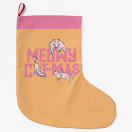 Pink Cat Meowy Christmas Lights Strumpf Großer Weihnachtsstrumpf
