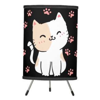 Pink Cat & Paws Black Tripod Lamp