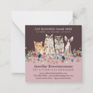 Pink Cat Sitting Groomer Petshop Service Mitteilungskarte
