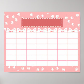 Pink Cat Theme Leer monatlicher Kalender Poster