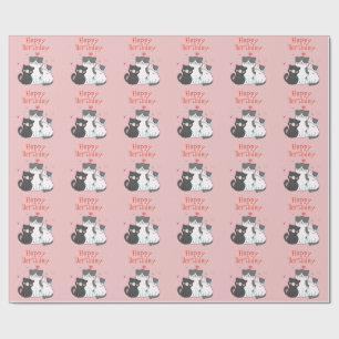 Pink Cat und Kittens Niedlich Happy Birthday Geschenkpapier