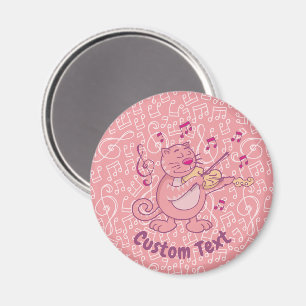Pink Cat with Violin Magnet