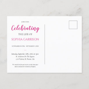 Pink Celebration of Life Photo Invitation funérair