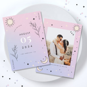 Pink Celestial Moon Sun Tarot Mystic Foto Wedding Save The Date
