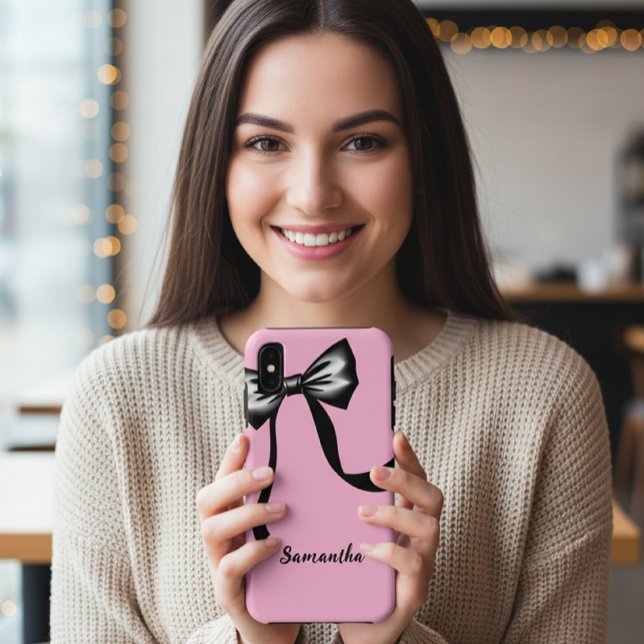 Pink Cell Phone Case with Black Bow and CustomName (Von Creator hochgeladen)