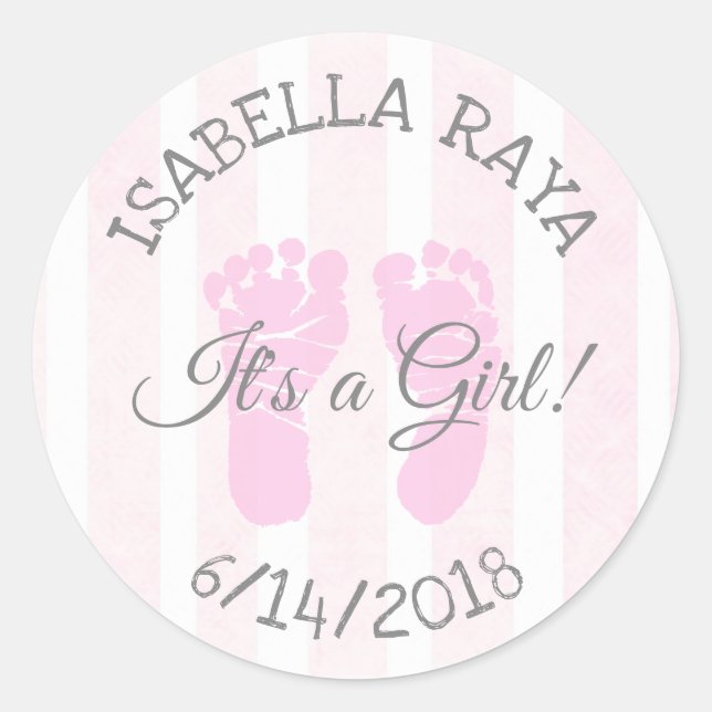 Pink C'est une fille Stickers Faire-part de naissa (Devant)