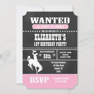 Pink Chalkboard Cowboy Invitation d'anniversaire