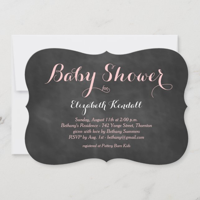 Pink Chalkboard Kinderdusche Einladung (Vorderseite)