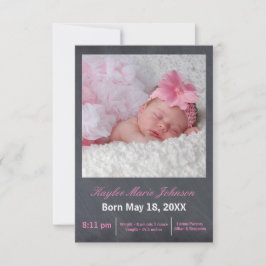 Pink Chalkboard Photo - 3x5 Faire-part de naissanc