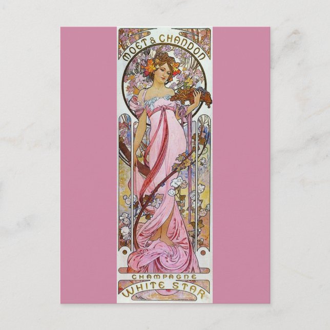 Pink Champagne - Art Nouveau Postkarte (Vorderseite)