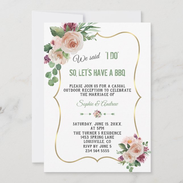 Pink Champagne Blume Gold Wedding I DO GRILLEN Einladung (Vorderseite)