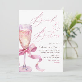 Pink Champagne Bow Brunch & Besties Galentine’s  Einladung