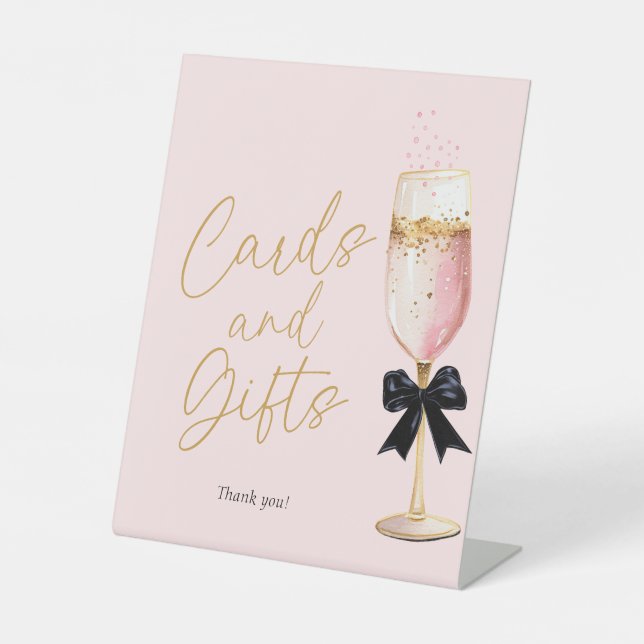 Pink Champagne Brautparty Karten und Geschenke Sockelschild (Vorderseite)