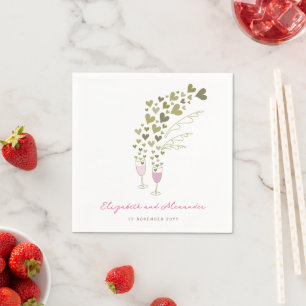 Pink Champagne Cheers Golden Hearts Wedding Party Serviette