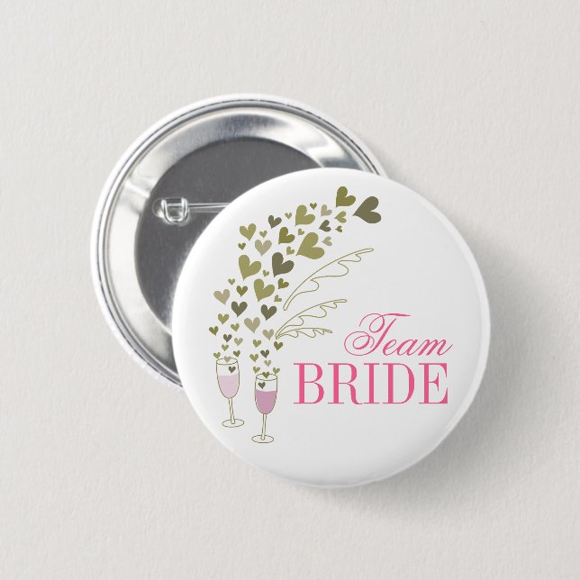 Pink Champagne Cheers & Hearts Team Bride Wedding Button (Vorne & Hinten)
