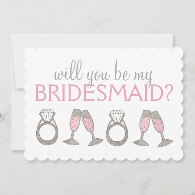 Pink Champagne Diamond Bridesmaid Brautparty Einladung (Vorderseite)