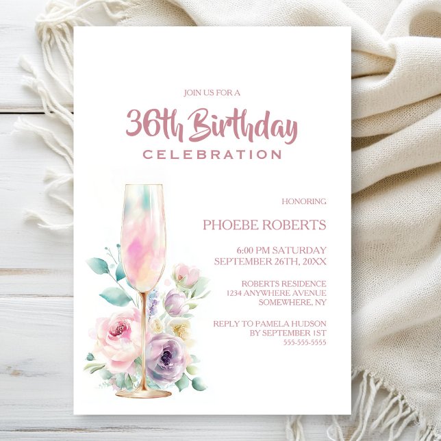 Pink Champagne Floral Any Age Birthday Party Einladung (Von Creator hochgeladen)