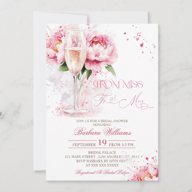 Pink Champagne Floral Brautparty Einladung (Vorderseite)