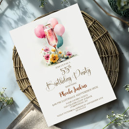 Pink Champagne Glass 55. Geburtstag Party Einladung