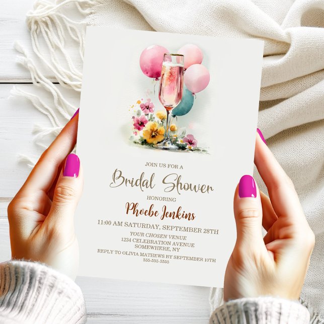 Pink Champagne Glass Brautparty Einladung (Von Creator hochgeladen)