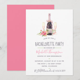 Pink Champagne Peony Watercolor Junggeselinnen-Abs Einladung