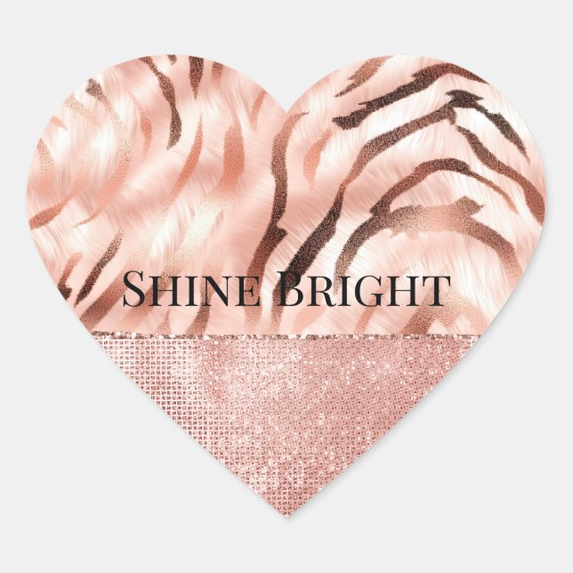 Pink Champagne Rose Glam Zebra Herz-Aufkleber (Vorderseite)