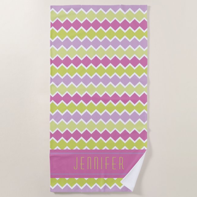 Pink Chartreuse Yellow Geometric Pattername Strandtuch (Vorderseite)