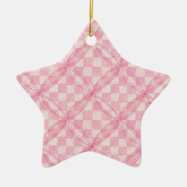 PINK CHECK QUILT Ornement en céramique étoile (Devant)