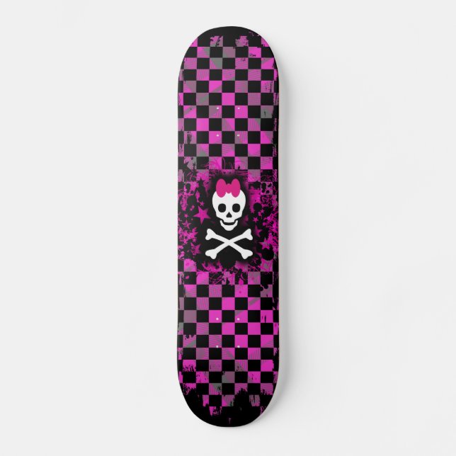 Pink Check Skull Princess Skateboard (Recto)