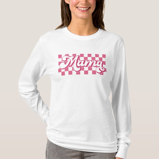 Pink Checked Retro Mama T-Shirt (Vorderseite)