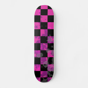 Pink Checker Stars Girls Skateboard Deck