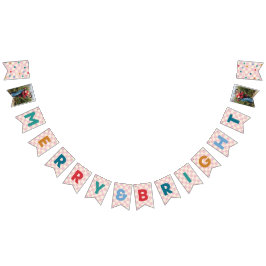 Pink Checkerboard Merry & Bright Bunting Banner