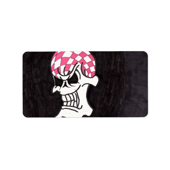 Pink Checkerboard Skull Labels Adressaufkleber (Vorne)