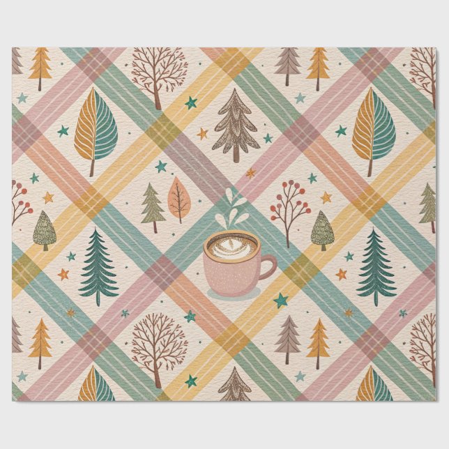 Pink Checkered Holiday Wrapping Paper Geschenkpapier (Flach)