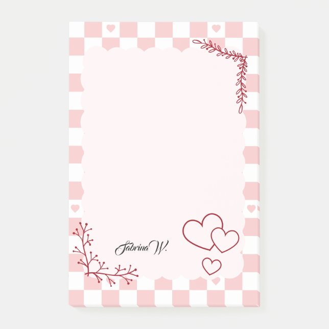 Pink Checkered Pattern Background Post-It Notes Klebezettel (Vorderseite)