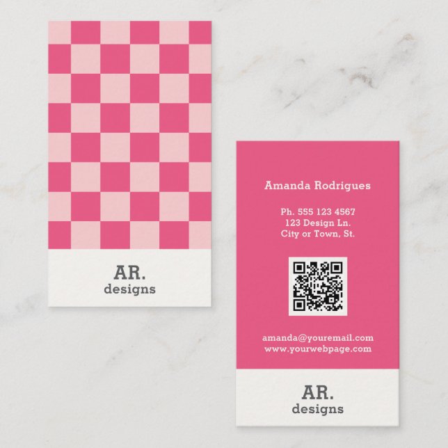 Pink Checkered Stylish Business Card Visitenkarte (Vorne/Hinten)