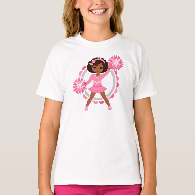 Pink Cheerleader African American - Niedlich Cheer T-Shirt (Vorderseite)