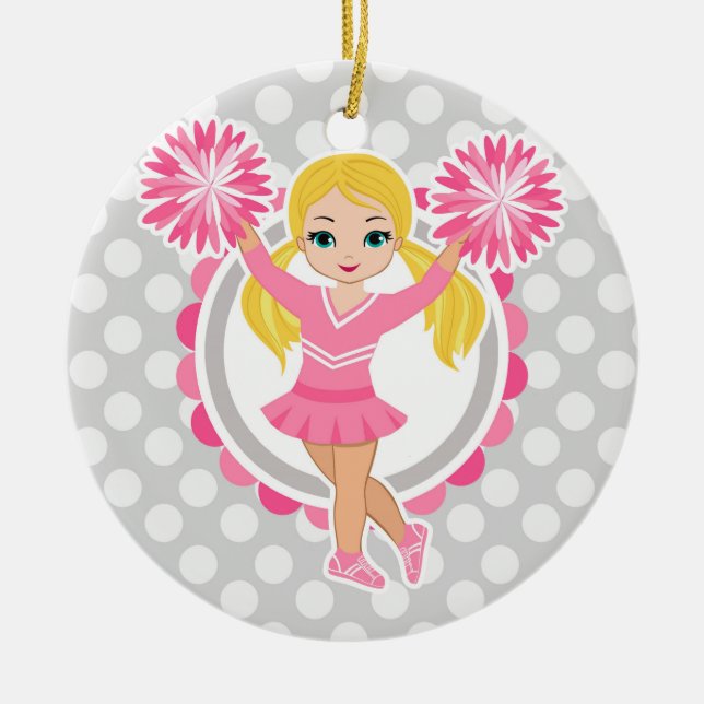 Pink Cheerleader Blonde - Niedlich Cheer Keramik Ornament (Vorne)