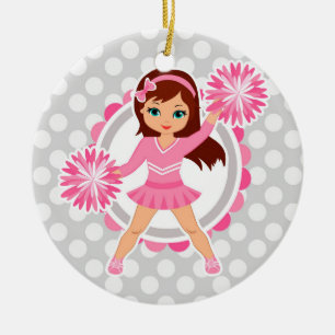 Pink Cheerleader Brünett - Niedlicher Cheerleader Keramik Ornament