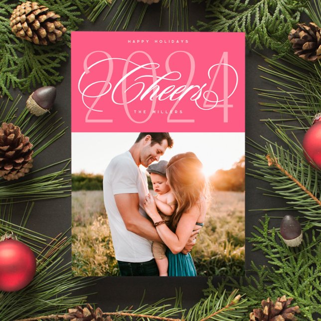 Pink Cheers to 2024 Noël Carte photo (Créateur téléchargé)