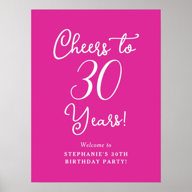 Pink Cheers to 30 Years 30 th Birthday Welcome Sig Poster (Vorne)