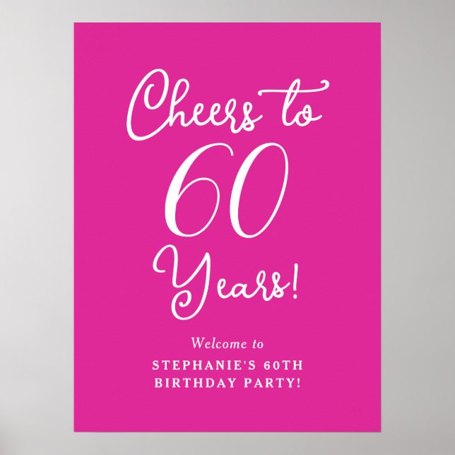 Pink Cheers to 60 Years Birthday Party Sign Poster (Vorne)