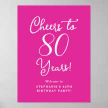 Pink Cheers to 80 Years Birthday Willkommen