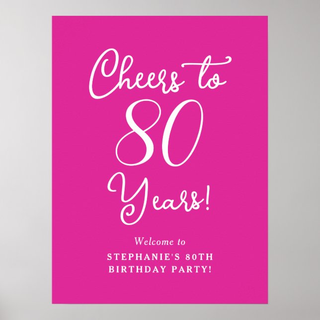 Pink Cheers to 80 Years Birthday Willkommen Poster (Vorne)