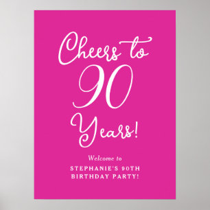 Pink Cheers to 90 Years Birthday Welcome Sign Poster