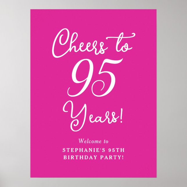 Pink Cheers to 95 Years 95 th Birthday Welcome Sig Poster (Vorne)