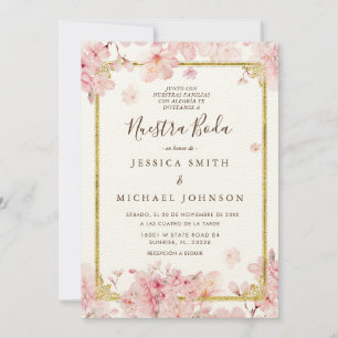 Pink Cheery Blossom Nuestra Boda Spanische Hochzei Einladung