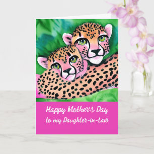 Pink Cheetah Cub + Mama Mütter Tag Tochter im Schw Karte