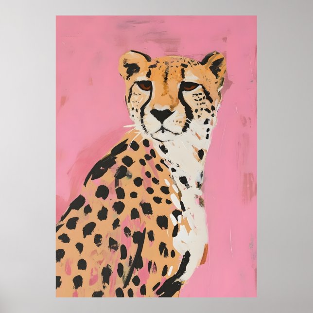 Pink Cheetah Kunst Druck – Moderne Safari Wandkuns Poster (Vorne)