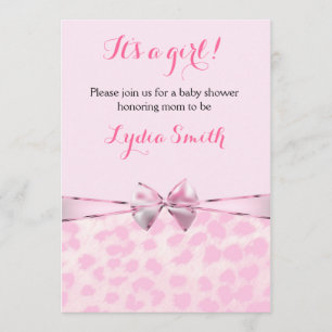 Pink Cheetah Leopard Bow Babydusche Mädchen Einlad Einladung
